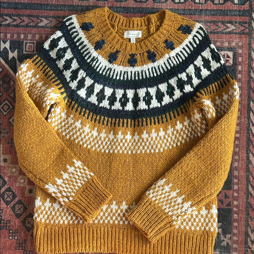 Lucky Brand Womens Mustard Fair Isle Knit Sweater